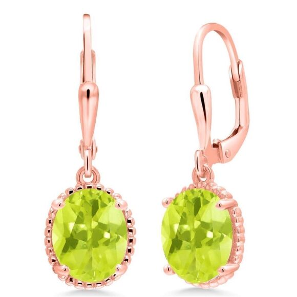 18K Rose Gold 925 with 3.30 Cttw Lemon Quartz Oval Leverback Hook Earrings
